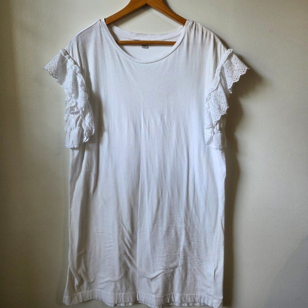 EUC ALL SAINTS WHITE BRODERIE ANGLAISE RUFFLED SLEEVES SHORT SHIRT DRESS SIZE M
